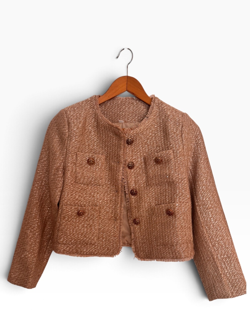 Commense Textured Cropped Jacket in Light Brown